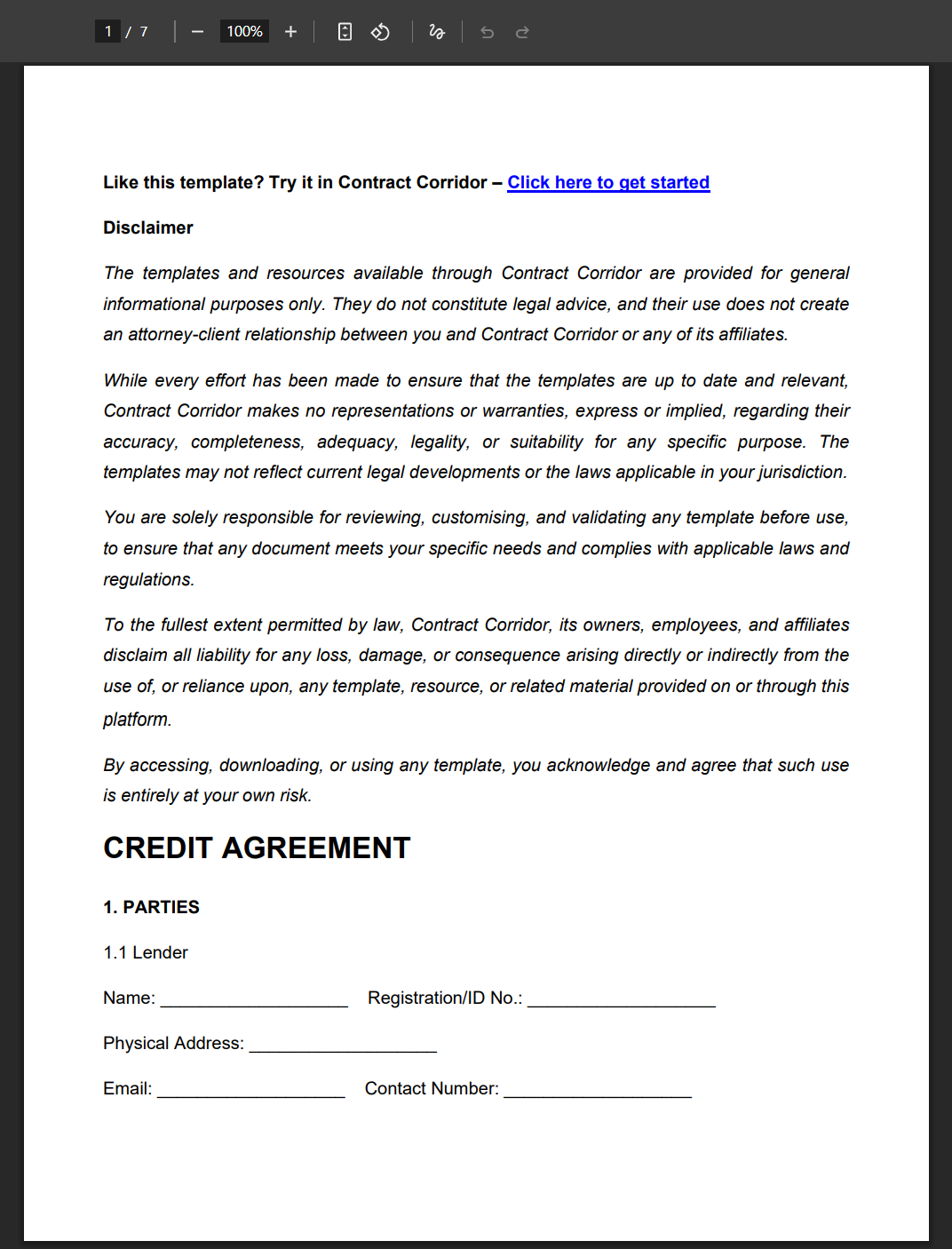 Contract-Templates-Credit-Agreement
