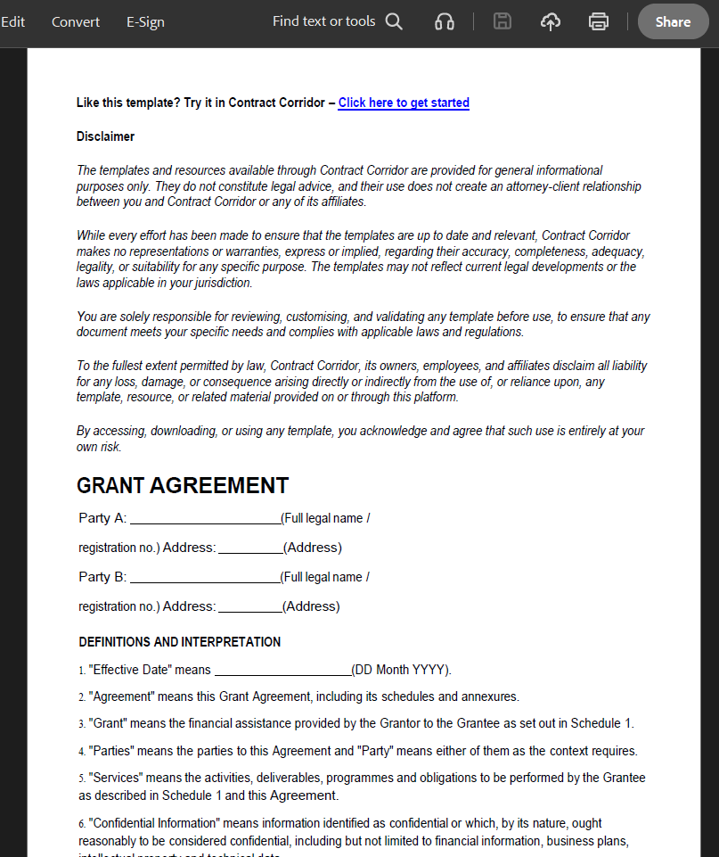 Grant agreement