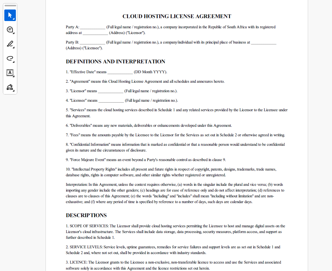 Cloud Hosting License Agreement