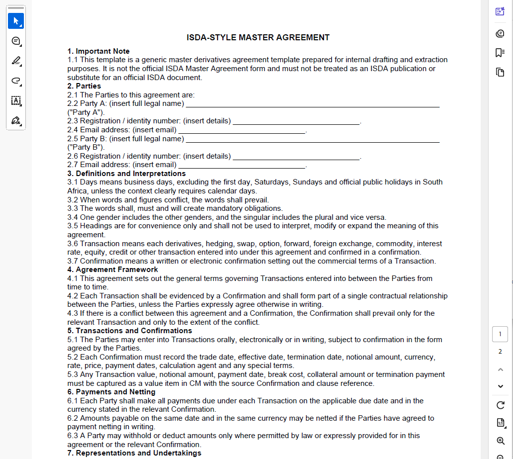ISDA Style Master Agreement