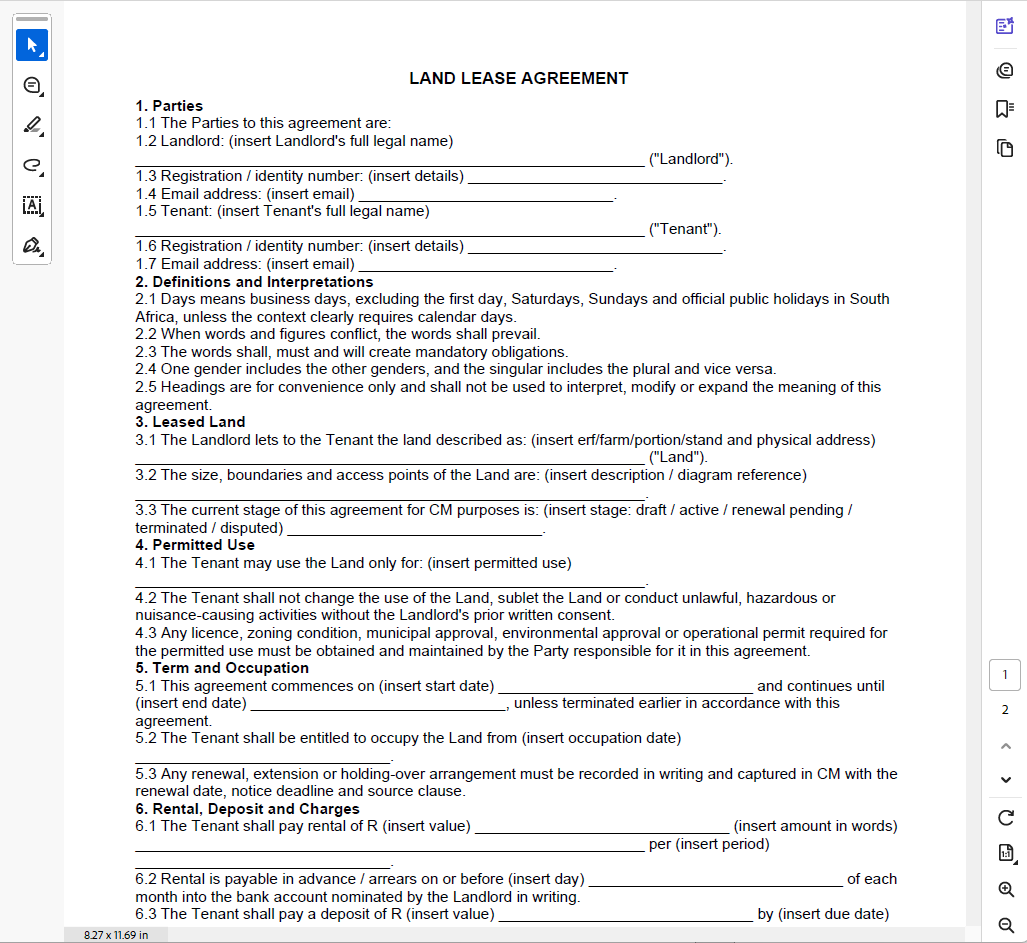 Land Lease Agreement