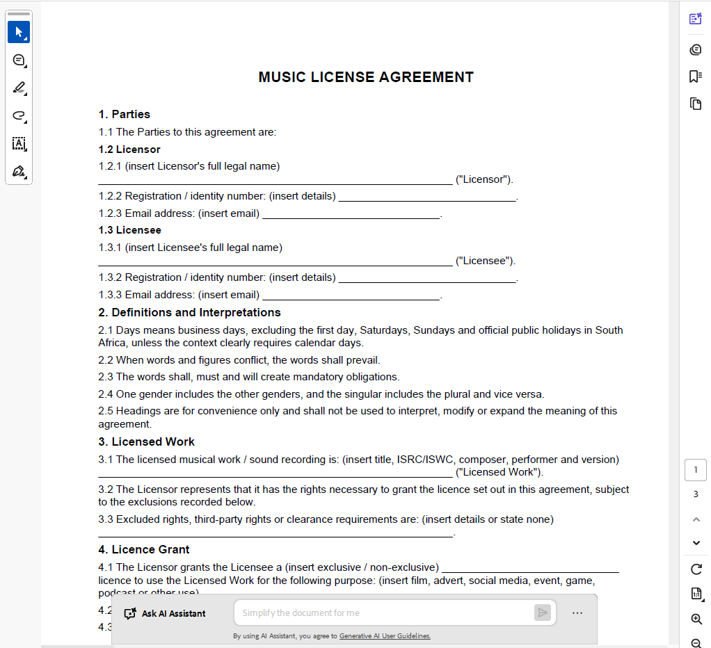 Music License Agreement